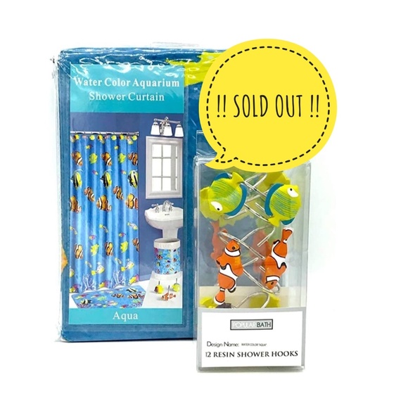 SOLD OUT Tropical Fish Shower Curtain Hook Set 70 x 72 in Fabric Nautical Beach - Picture 1 of 14